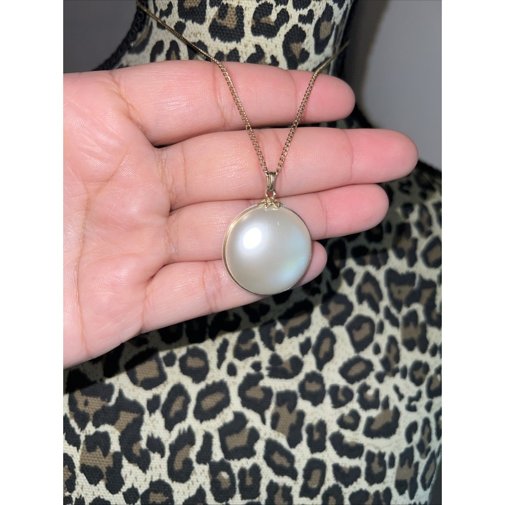 Large Mabe Pearl‎ Necklace 12k Gold Stunning
